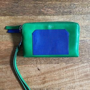 Tumi Double Zip Leather Phone Case Wallet Wristlet